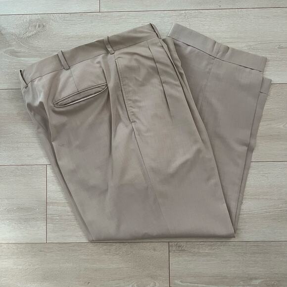 Holland & Sherry Bespoke Pleated Pants Dress Trousers Tan Size 38" JL - Picture 1 of 9